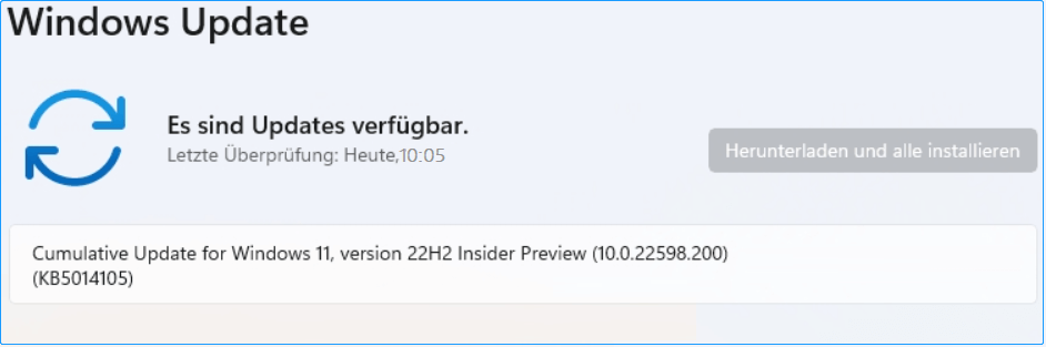 Kumulatives Update für Windows 11, Version 22H2 Insider Preview (10.0.22598.200) (KB5014105)