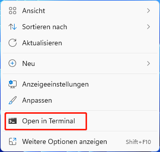 Wählen Sie In Windows-Terminal öffnen