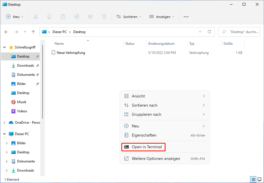 Öffnen Sie Windows Terminal im Datei-Explorer