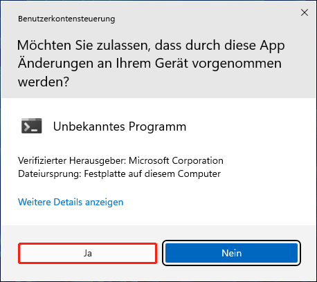 Klicken Sie auf Ja, um Windows Terminal als Administrator in Windows 11 auszuführen