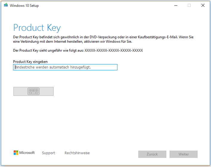 Windows 10 Enterprise-Produktschlüssel eingeben