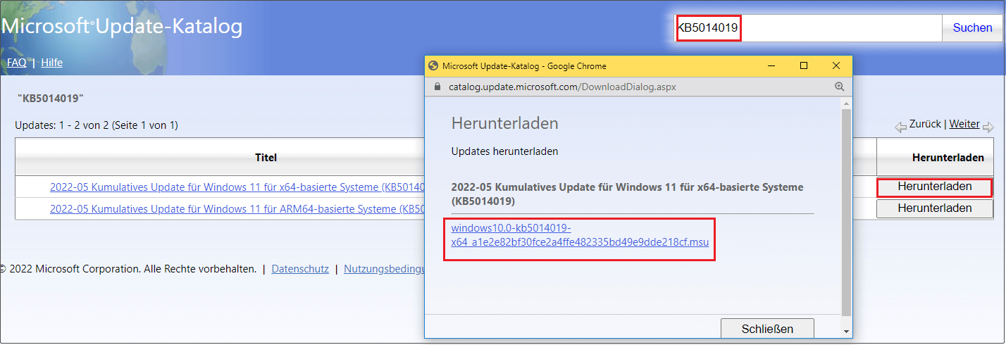 Laden Sie ein Offline-Installationsprogramm für Windows 11 KB5014019 herunter