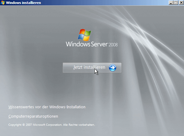 Installieren Sie Windows Server 2008 R2