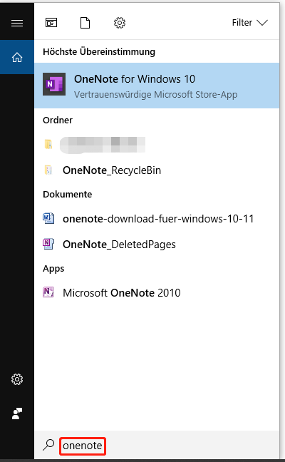OneNote unter Windows 10 öffnen
