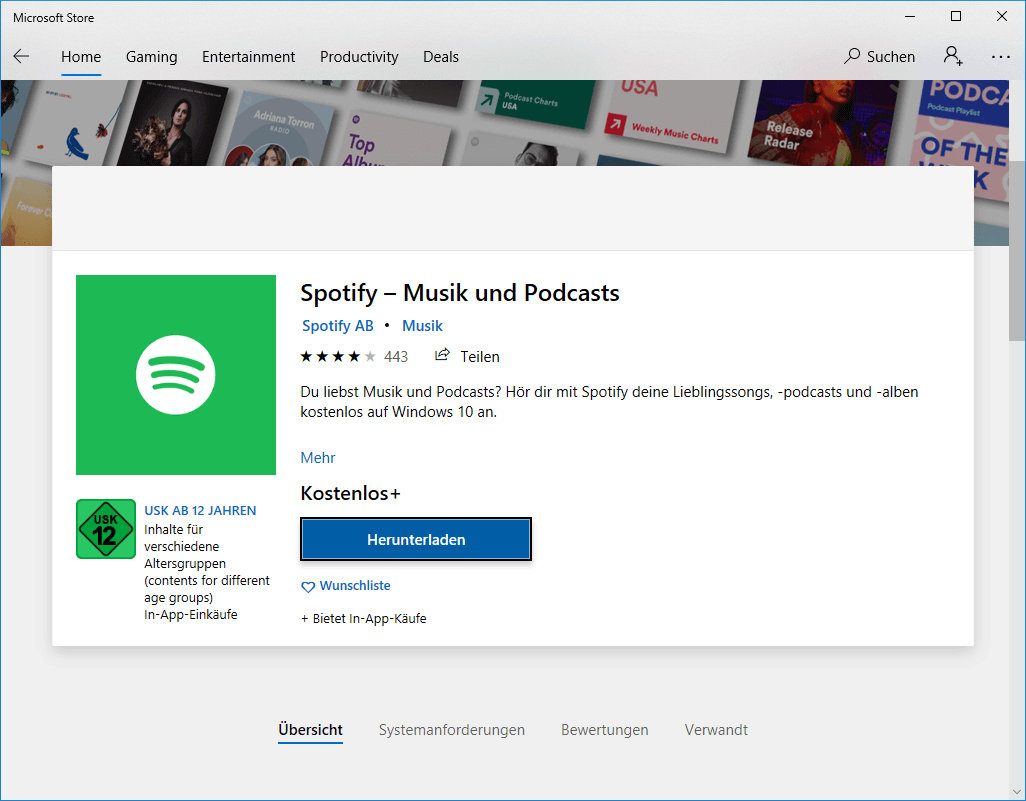 Spotify-Download für Windows 10 Microsoft Store