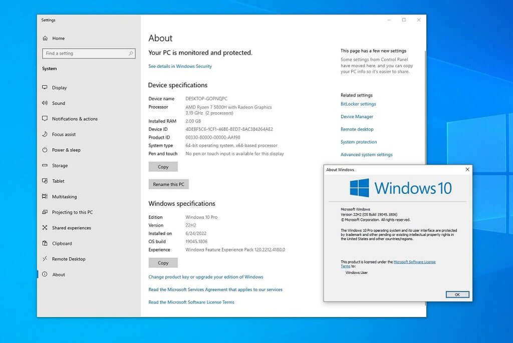 Windows 10 22H2 Build 19045