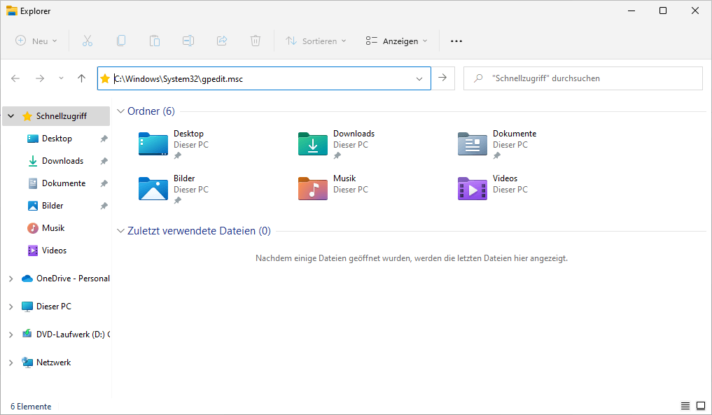 Suchen Sie im Windows 11-Datei-Explorer nach gpedit.msc