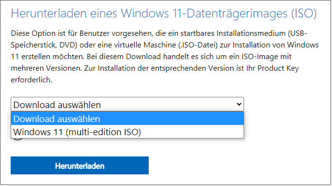 Wählen Sie Windows 11 zum Herunterladen aus