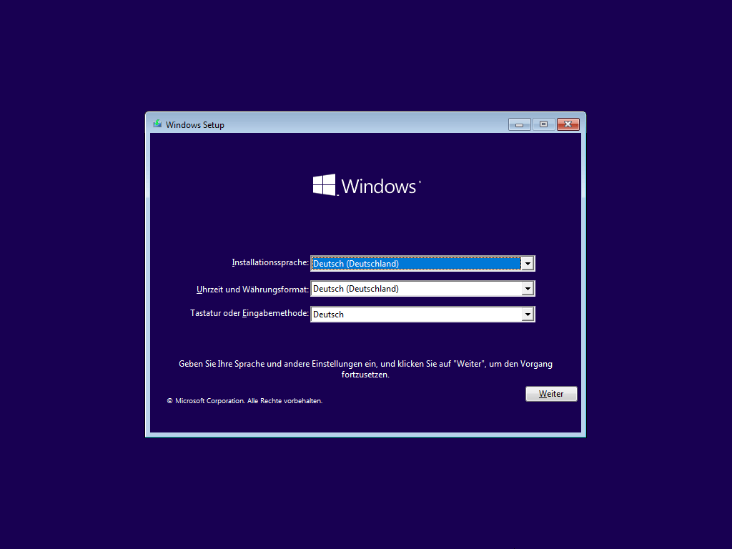 Windows 10-Einrichtung starten