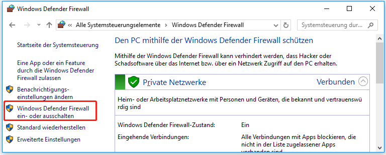 Windows Defender-Firewall ein-/ausschalten