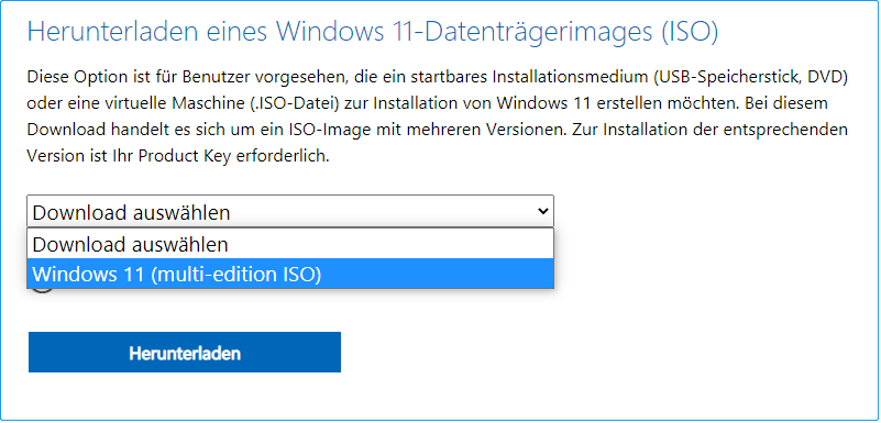 Wählen Sie Windows 11 zum Herunterladen