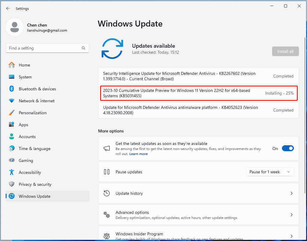 Windows 11 KB5031455 を更新する