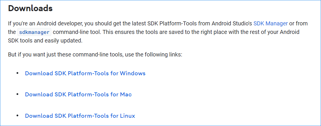 Windows 用の SDK プラットフォーム ツールをダウンロード