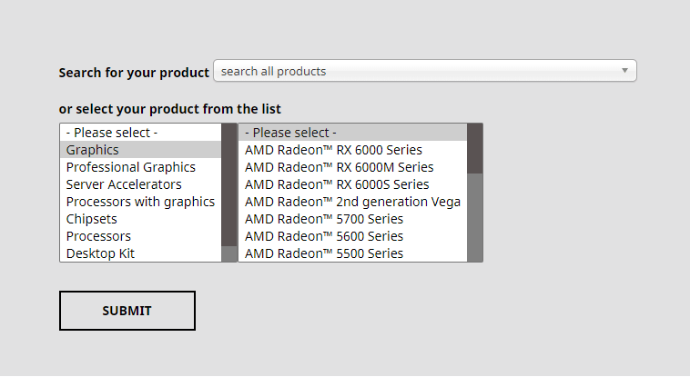 ドライバーのAMD製品を選択してください