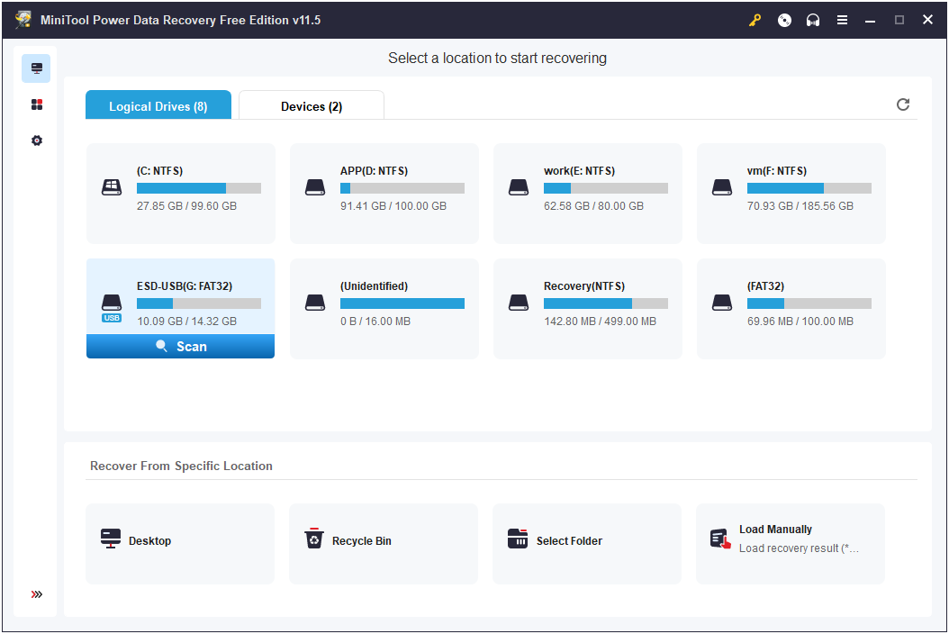 MiniTool Power Data Recoveryのメインインターフェース