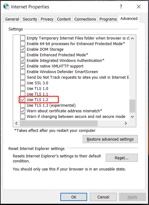 TLS 1.2 Windows 10 を有効にする