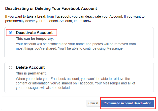 Facebookアカウントを無効にする方法