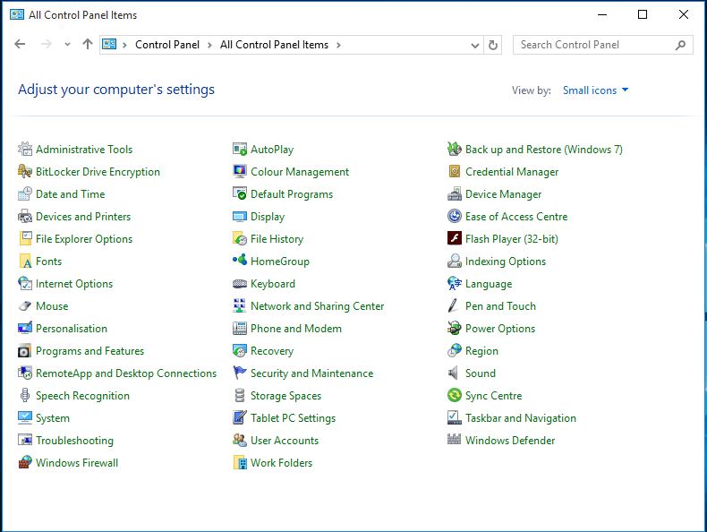 Windows 10 のコントロール パネル