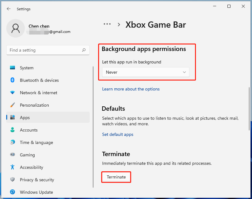 Windows 11 Xbox Game Bar がバックグラウンドで実行されないようにする