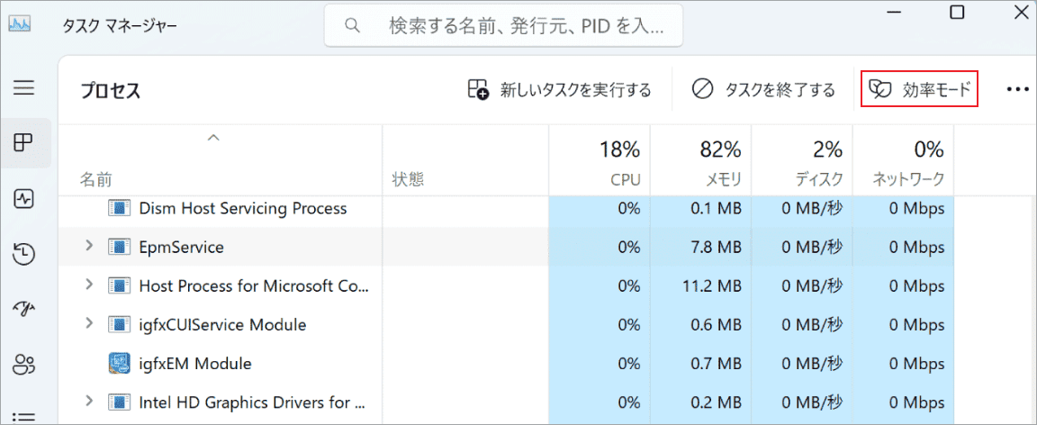 「効率モード」をクリック