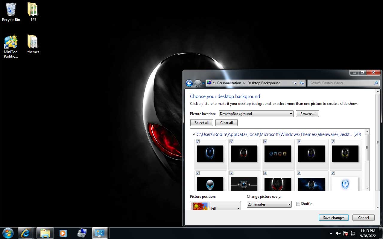 Windows 7 Alienwareのテーマ