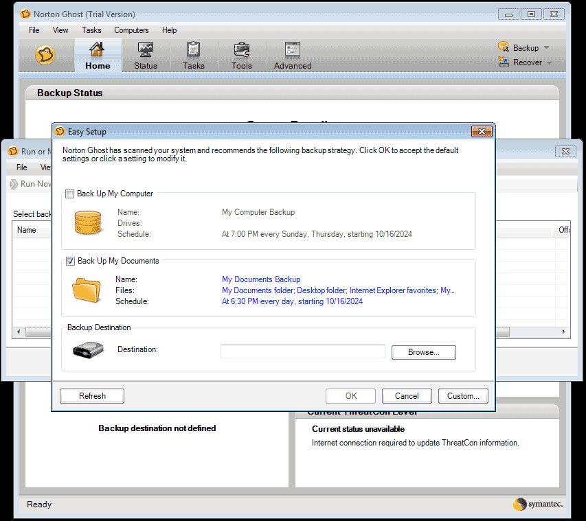 Norton Ghostでバックアップを実行する