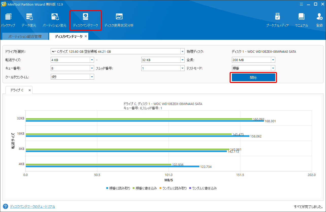 MiniTool Partition Wizardでディスクベンチマークを実行する