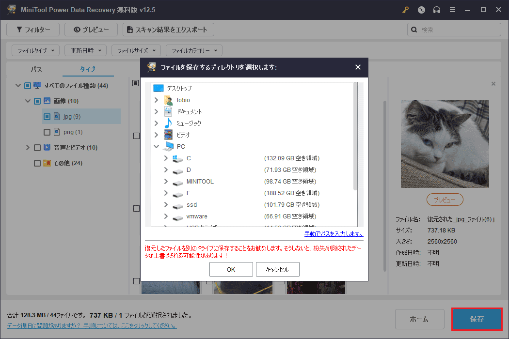 MiniTool Power Data Recoveryで必要なファイルをチェックして保存