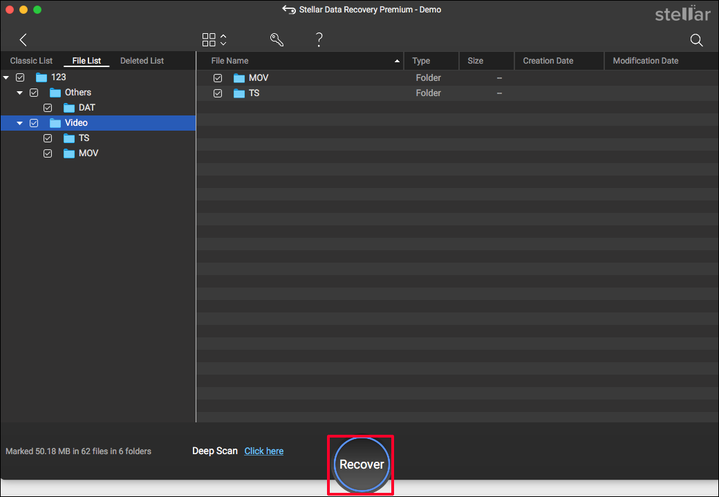 Stellar Data Recovery for Macで「復元」をクリックして復元されたファイルを保存