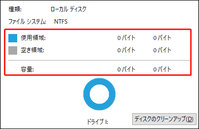 外付けHDDの「使用領域」「空き領域」「容量」が0バイトと表示される