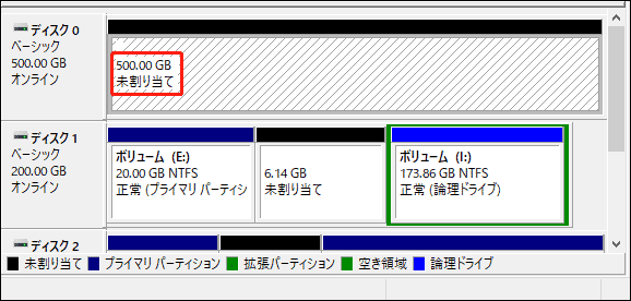 HDDが未割り当てと表示される