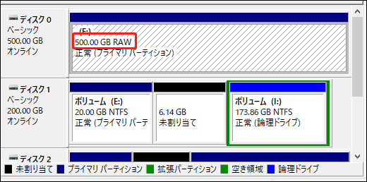 ディスクがRAWと表示される