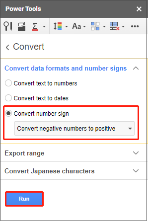 Convert number signを選択する