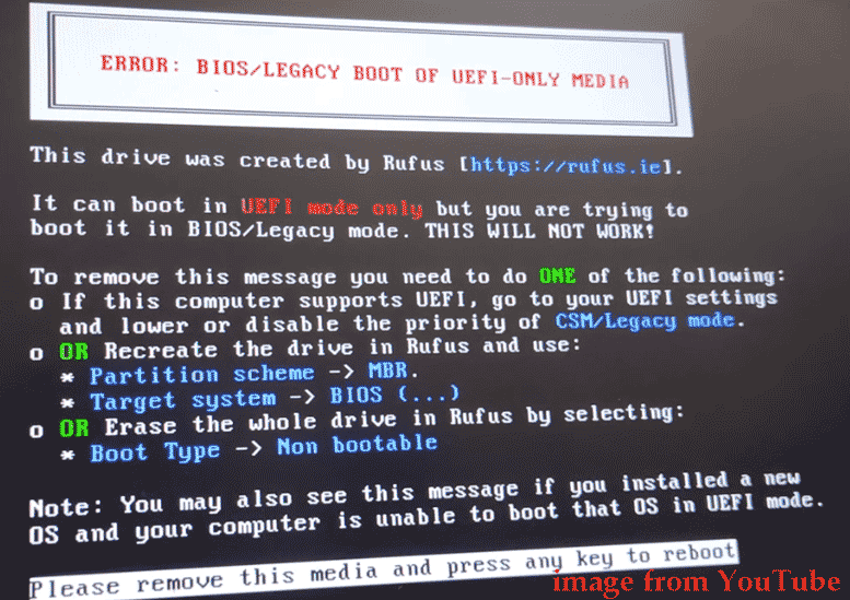 ERROR: BIOS/LEGACY BOOT OF UEFI-ONLY MEDIA