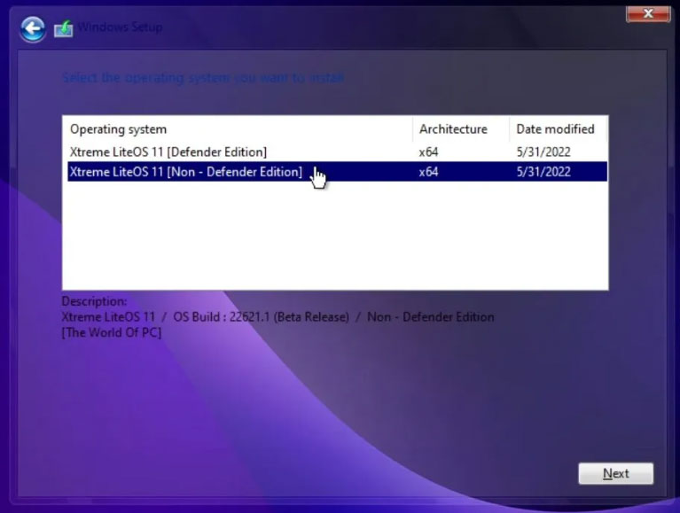 Windows 11 Xtreme LiteOSを選択する