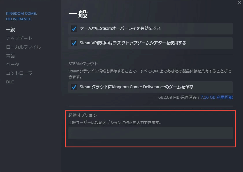 Steamの起動オプション