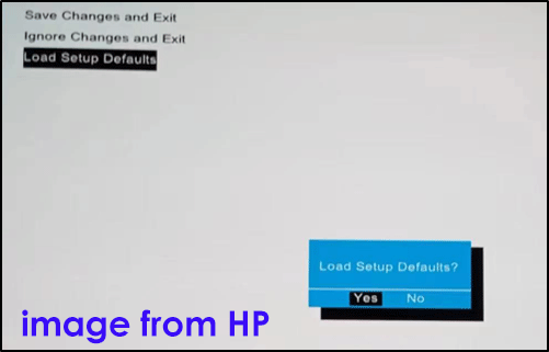 BIOSで「Load Setup Defaults」をクリックしている様子