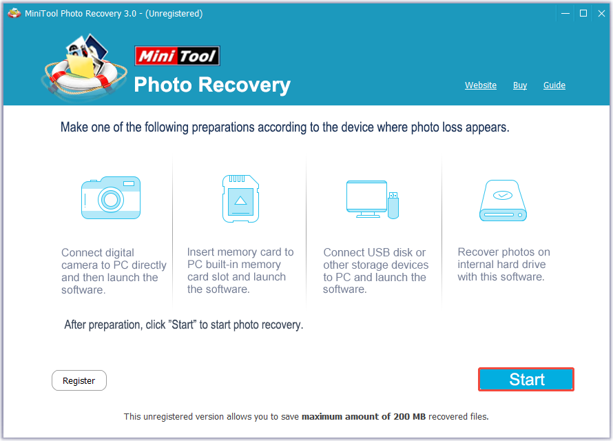 MiniTool Photo Recoveryのメイン画面