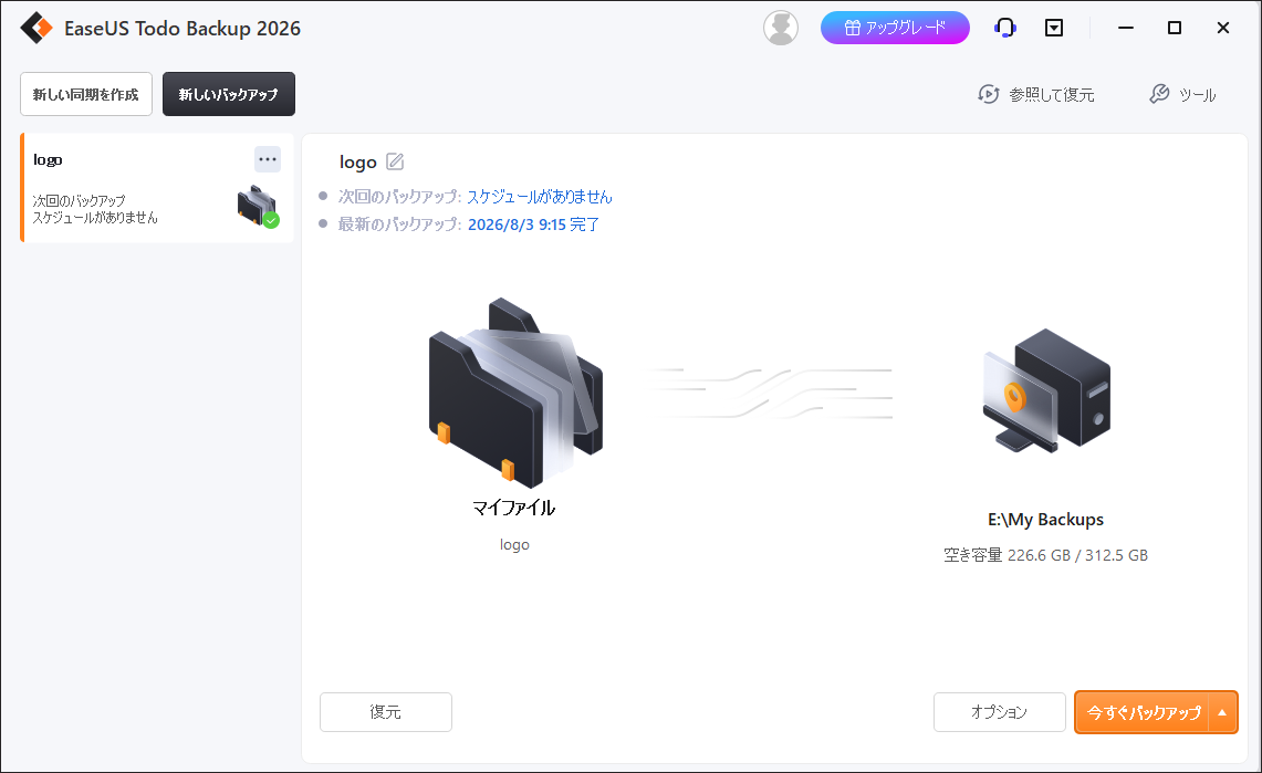 EaseUS Todo Backupのメイン画面