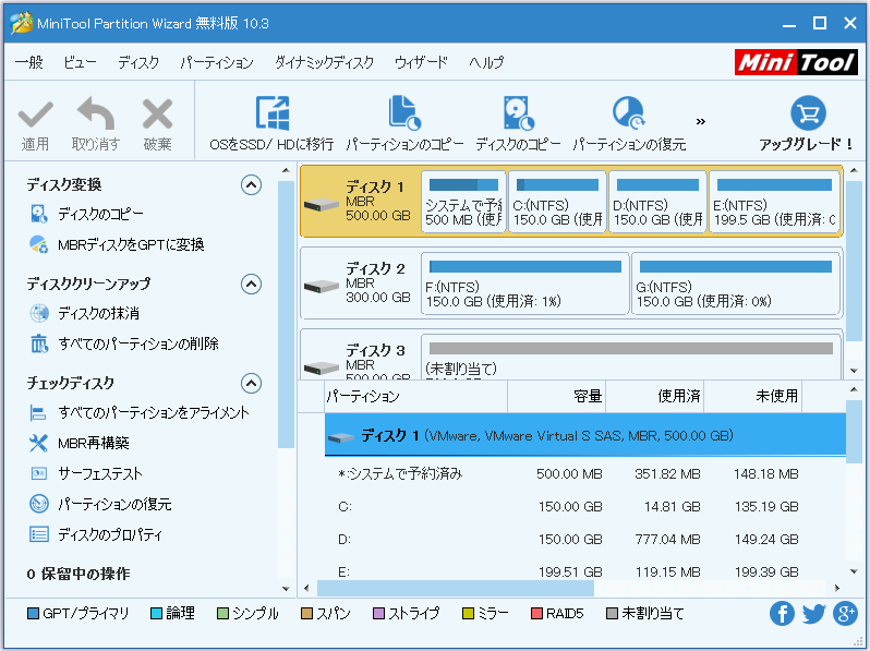 MiniTool Partition Wizardメイン画面