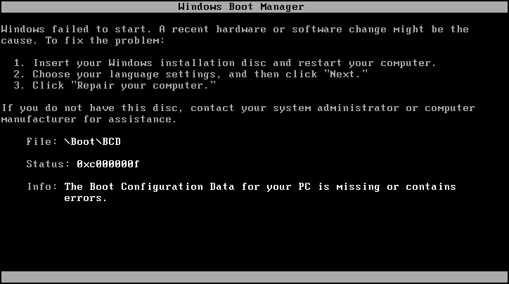 The Boot Configuration Data File Is Missing