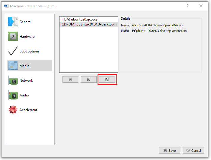 UbuntuのISOファイルを選択