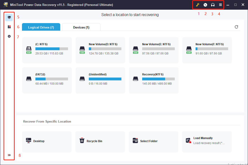 Interface Introduction to MiniTool Power Data Recovery