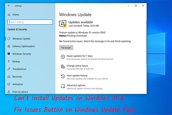Can’t Install Updates & Fix Issues Button on Windows Update Page