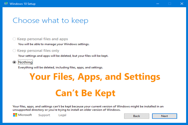 Fix - Your Files, Apps, and Settings Can’t Be Kept Windows 10/11