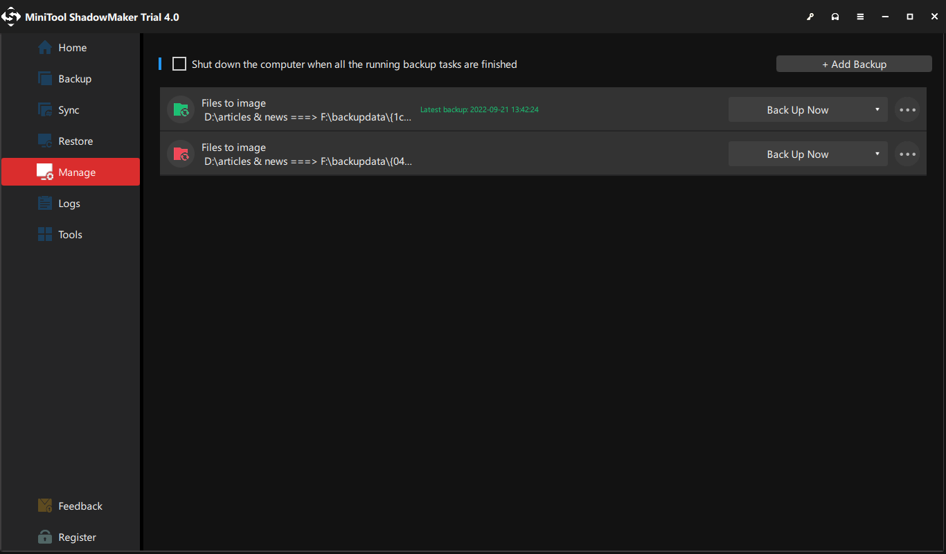 How to Manage Backup Image in MiniTool ShadowMaker