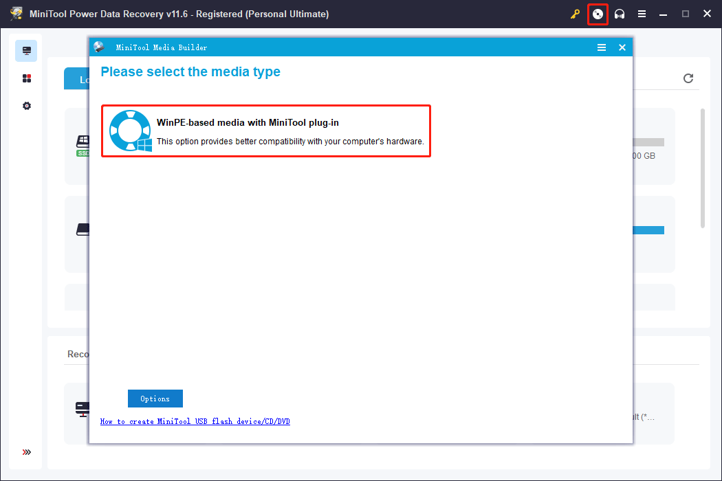 click WinPE-based media with MiniTool plug-in