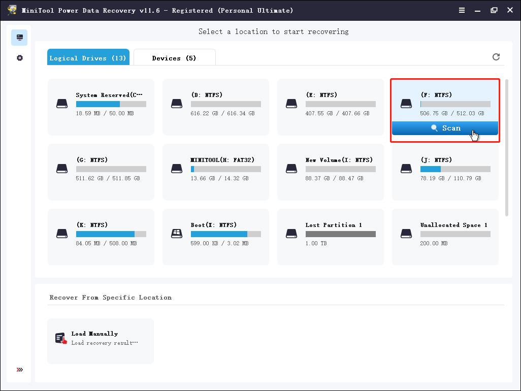 select the target drive to scan