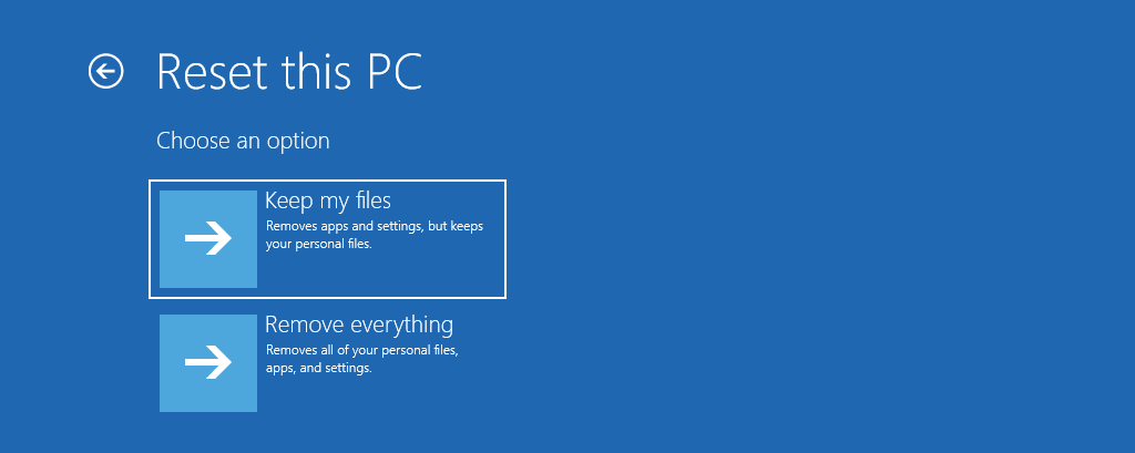 choose an option to reset this PC