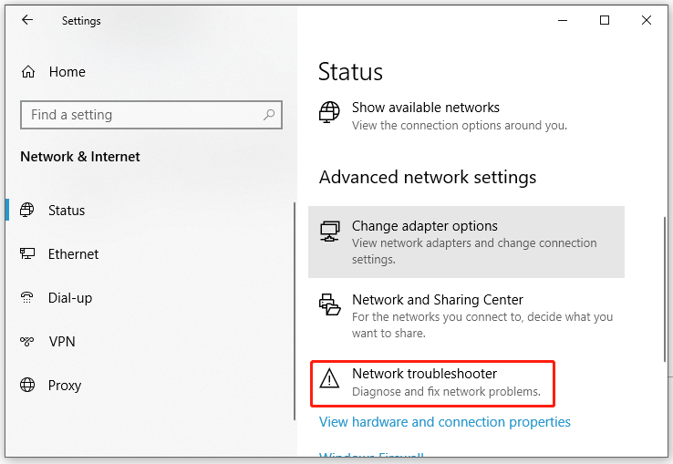 hit Network troubleshooter